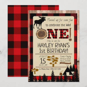 Invitation Wild One Buffalo Check Flannel Moose 1er anniversa