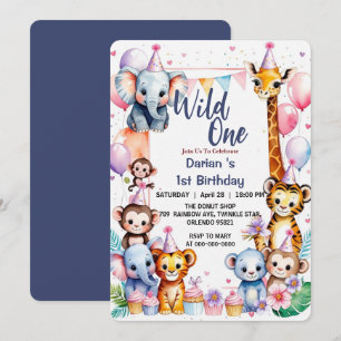 Invitation Wild One Cute Animaux Balloon Garçon 1er Anniversa