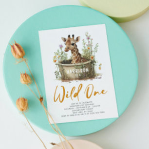 Invitation Wild One Cute Giraffe 1er anniversaire Photo Anima