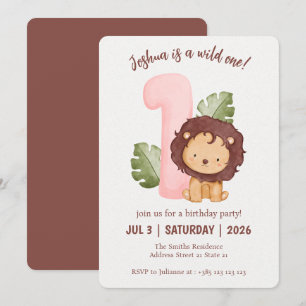 Invitation Wild One Cute Lion 1er Anniversaire Fête Invitatio