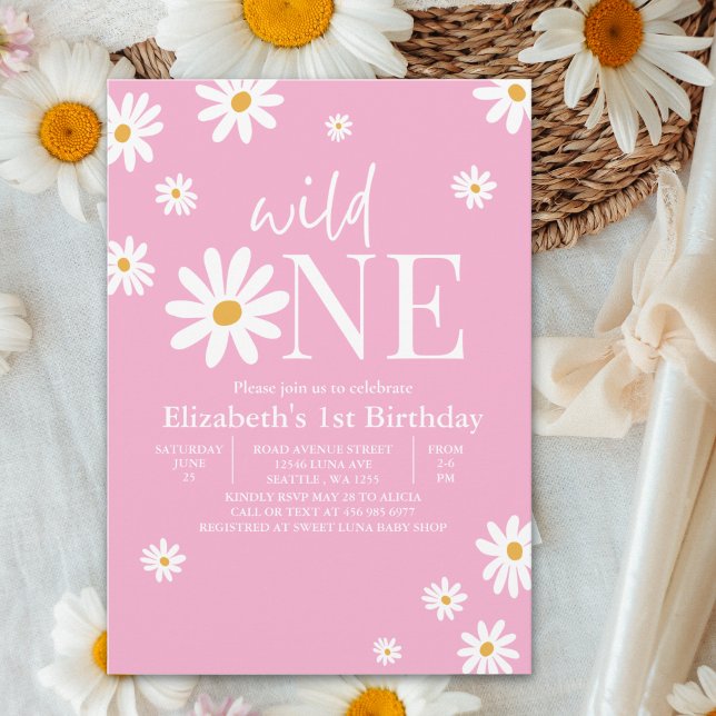Invitation Wild One Daisy First Birthday Girl – Floral 1st (Créateur téléchargé)