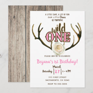Invitation Wild One Deer Antlers Rose rose 1er anniversaire