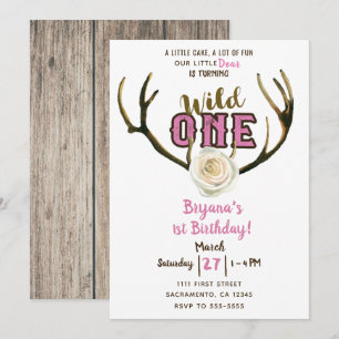 Invitation Wild One Deer Antlers Rose rose 1er anniversaire