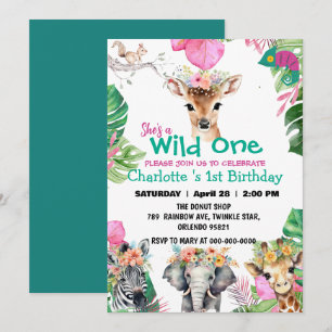 Invitation Wild One Deer Safari jungle 1er Animaux Anniversai