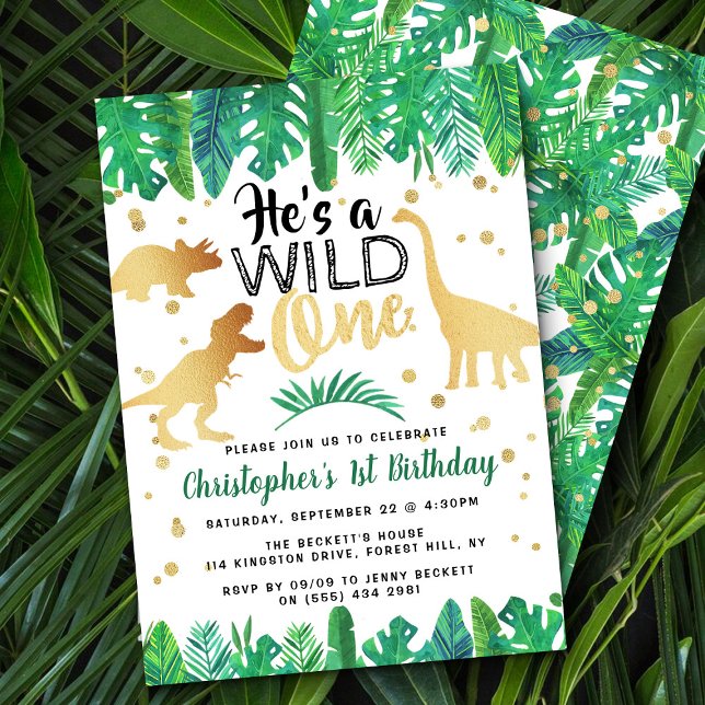 Invitation Wild One Dinosaur Boys 1er anniversaire (Créateur téléchargé)