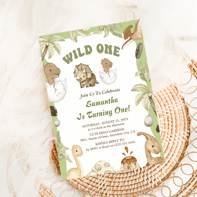 Invitation Wild One Dinosaur Garçon 1er premier anniversaire (Créateur téléchargé)