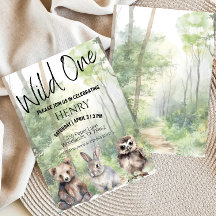 Wild One First Birthday Woodland Animaux Invitatio