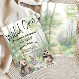 Invitation Wild One First Birthday Woodland Animaux Invitatio