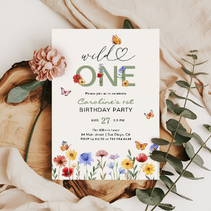 Invitation Wild One Fleur sauvage Butterfly 1er anniversaire