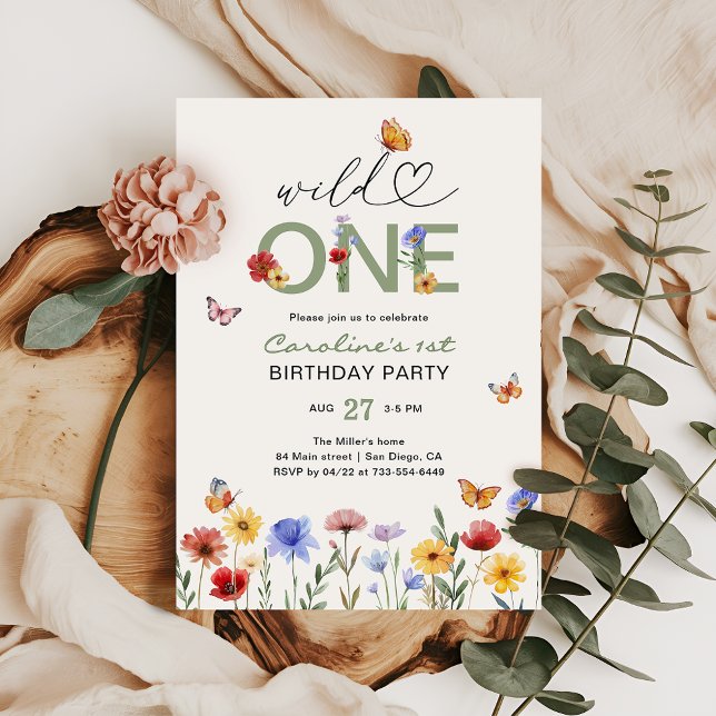 Invitation Wild One Fleur sauvage Butterfly 1er anniversaire (Créateur téléchargé)