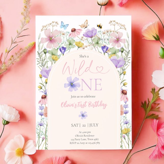 Invitation Wild One Fleur sauvage Floral Girl premier anniver (Créateur téléchargé)