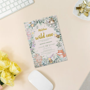 Invitation Wild One Forest Animaux 1er anniversaire Invitatio