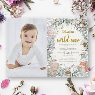 Invitation Wild One Forest Cute Animaux Boho Boy 1er Annivers