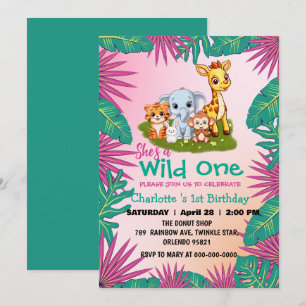 Invitation Wild One Giraffe jungle de singe 1er Anniversaire