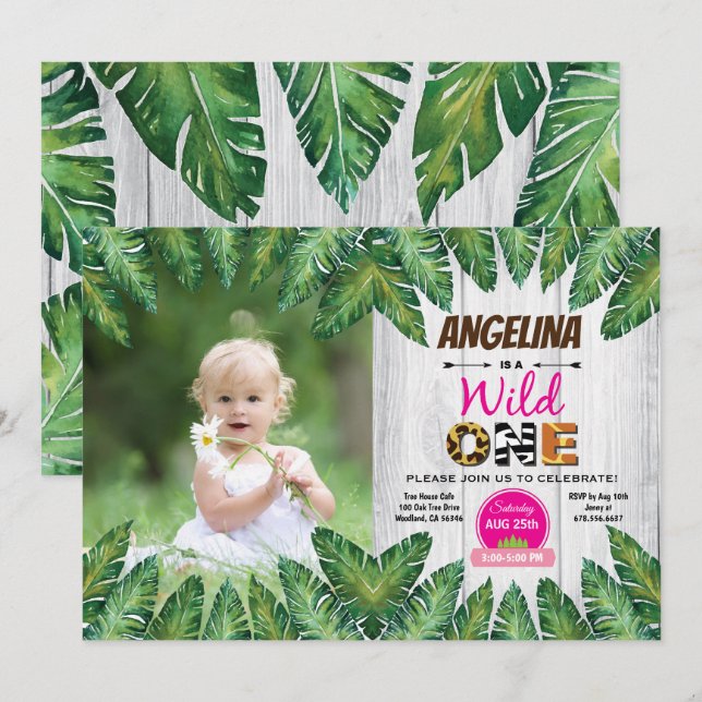 Invitation Wild one girl 1er anniversaire (Devant / Derrière)
