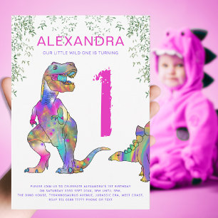 Invitation Wild One Girls T Rex 1er anniversaire