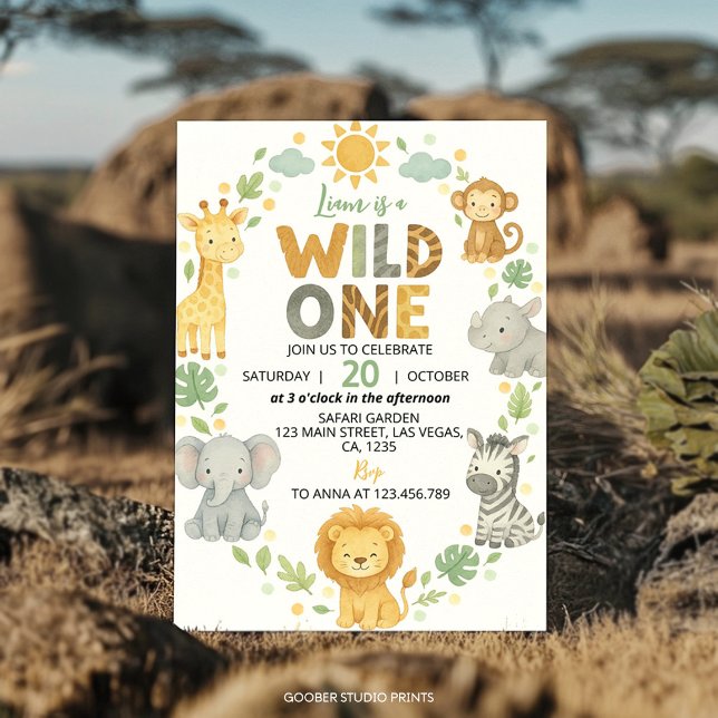 Invitation Wild One Jungle Animals Safari 1st Birthday (Créateur téléchargé)