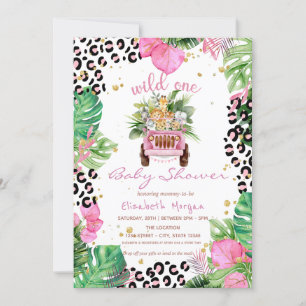 Invitation Wild One Jungle Animaux Baby shower Feuille