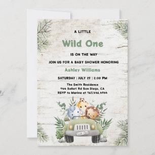 Invitation Wild one Jungle Animaux Baby shower garçon