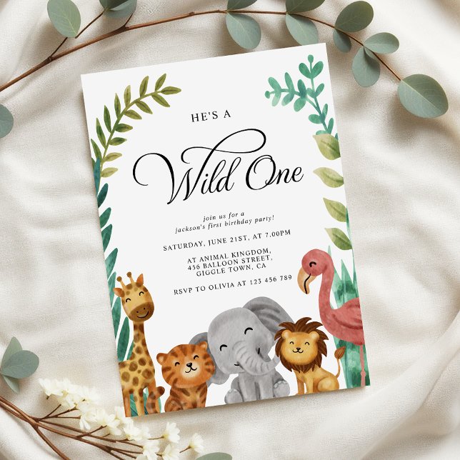 Invitation Wild One Jungle Animaux Garçons 1er fête d'anniver (Créateur téléchargé)