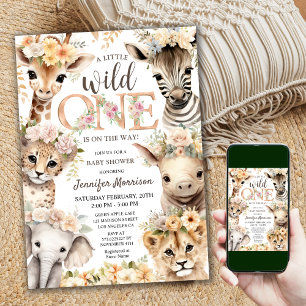 Invitation Wild One Jungle Animaux Safari Baby shower