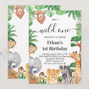 Invitation Wild One Jungle Safari Animaux 1er anniversaire
