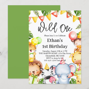 Invitation Wild One Jungle Safari Animaux 1er anniversaire