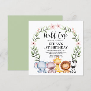 Invitation Wild One Jungle Safari Animaux 1er anniversaire