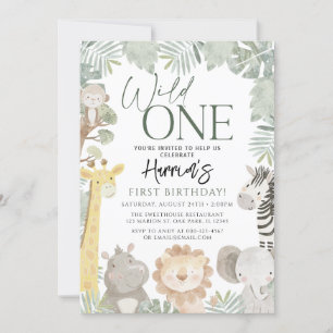Invitation Wild One Jungle Safari Animaux Anniversaire