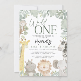 Invitation Wild One Jungle Safari Animaux Anniversaire