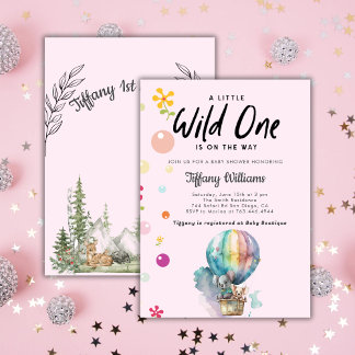 Invitation Wild One Jungle Safari Animaux Fille 1er anniversa