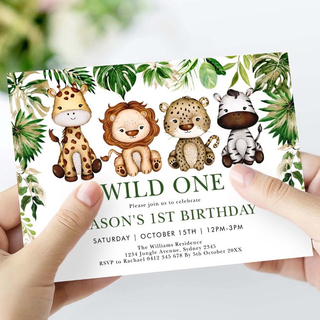 Invitation Wild One Jungle Safari Animaux Garçon 1er annivers (Créateur téléchargé)