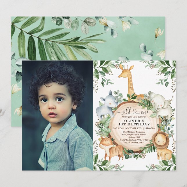 Invitation Wild One Jungle Safari Party Animaux 1er anniversa (Devant / Derrière)