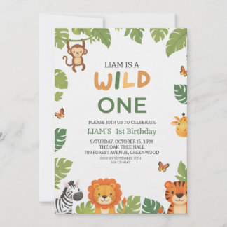 Invitation Wild One Jungle Theme 1st Birthday Party Invite