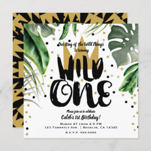 Invitation Wild One King of Things Crown 1st Birthday Party
