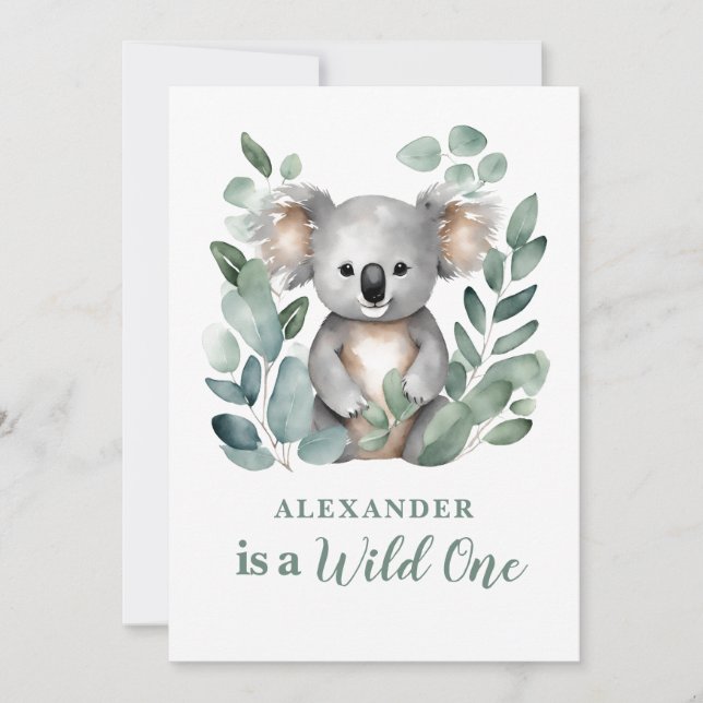 Invitation Wild One Koala Animal Child's 1er Birthday (Devant)