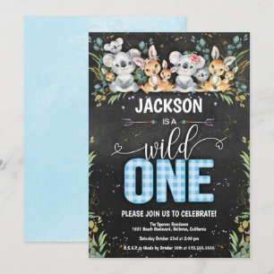Invitation Wild One Koala & Kangaroo En vichy 1er anniversair