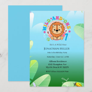 Invitation Wild One Lion 1ère fête d'anniversaire