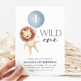 Invitation Wild One Lion Blue Balloon Boys 1ère fête d'annive