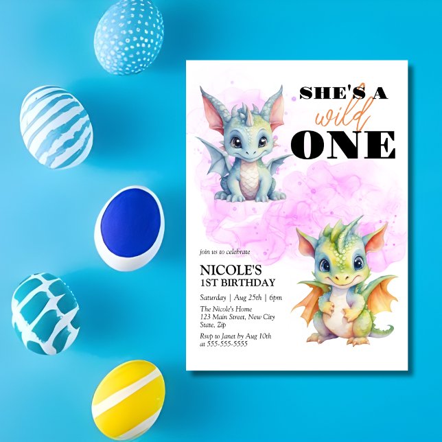 Invitation Wild One mignonne Baby Dragon Imaginaire 1er anniv (Créateur téléchargé)