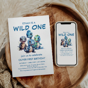 Invitation Wild One mignonne Dinosaur Première fête d'anniver