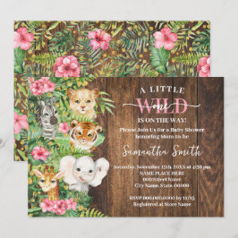 Invitation Wild One on the Way Pink Rustic Safari Baby Shower