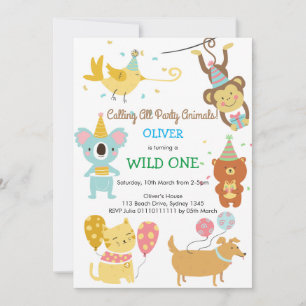 Invitation Wild One party Animaux Garçon Bébé anniversaire