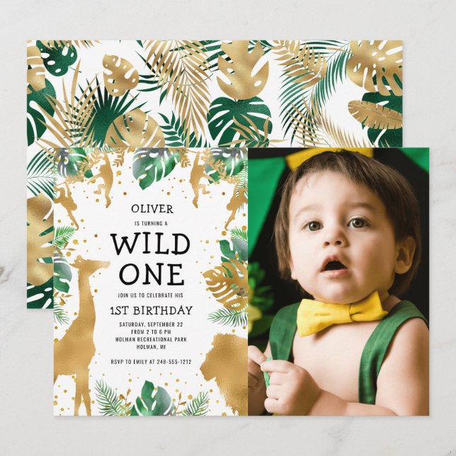 Invitation Wild One Photo Safari 1er anniversaire (Devant / Derrière)