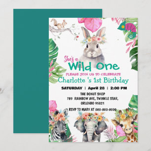 Invitation Wild One Rabbit Safari jungle 1er Animaux Annivers