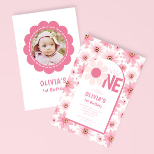 Invitation Wild One Rose Daisy Photo Anniversaire