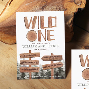 Invitation Wild One Rustic Wood Boys 1er anniversaire