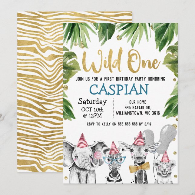 Invitation Wild One Safari 1er anniversaire (Devant / Derrière)