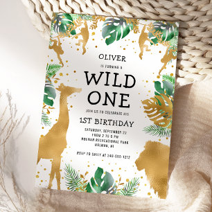 Invitation Wild One Safari 1er Anniversaire Vert Or Noir