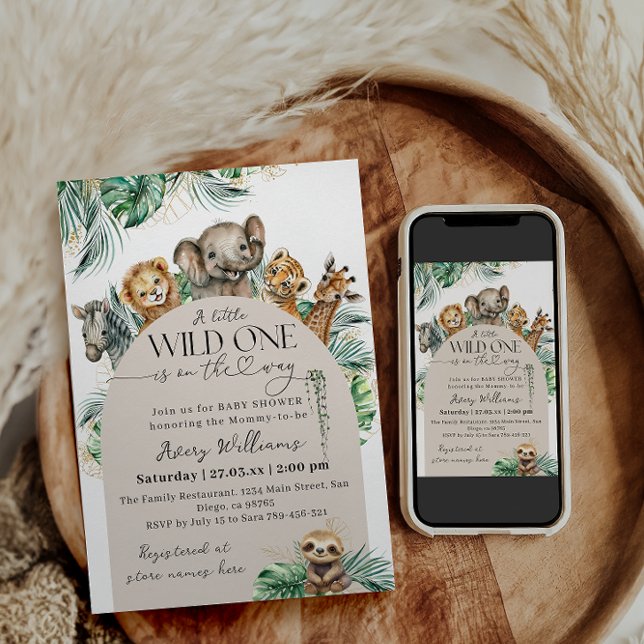 Invitation Wild One Safari Animal Jungle Baby shower moderne (Créateur téléchargé)
